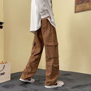 Vintage mid Waist Straight Leg Denim Jeans Fashionable Urban Style Casual Pants for Young Men Spring Season Long Trousers