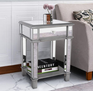 ARTLOGE โต๊ะข้างเตียง Silver Glass Mirrored Bedside Table Nightstand ตู้เก็บของข้างเตียง พร้อมลิ้นชัก