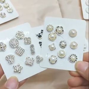 Set Bros Pin 10 In 1 Motif Bunga Bintang Kelinci Aneka Desain Accidental Pin Kancing 10pcs Fashion Wanita Korea Model Invisible Kancing Dapat Dilepas HHG