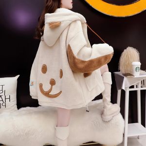 Lamb Wool Outwear Womens Winter Cotton-Padded Jacket Loose Design plus Size Fleece-Lined Thicker Hooded Cashmere Cotton-Padded Coat Coat