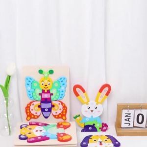 1PCS 3D Puzzle Wooden Animal Jigsaw Puzzle Early Education Color Sorting Learning Educational Toys For Toddlers Gift