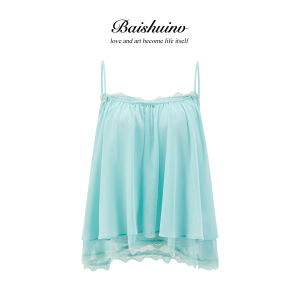 BAISHUINV | Lace Textured U-Neck Chiffon Top