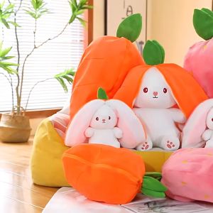 35cmตุ๊กตา 2in1 ตุ๊กตากระต่ายอีสเตอร์ ตุ๊กตากระต่ายหูยาวกระต่ายสตอเบอรรี่ กระต่ายแครอทกระต่ายแปลงร่างสำหรับเด็กของเล่นตุ๊กตากระต่ายน่ารักกลายเป็นสตรอเบอร์รี่ของขวัญเด็กผู้หญิงของขวัญวันเกิด