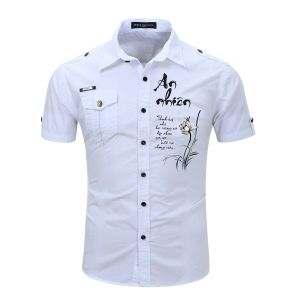 Áo sơ mi nam cộc tay họa tiết thiên nhiên kết hợp chữ độc lạ - H97