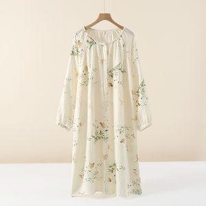 ชุดนอนคนท้องบาง ผ้าฝ้าย ผ้ากอซ เดรส ฤดูร้อน ชุดนอน สําหรับหญิงตั้งครรภ์หลังคลอดสบายเสื้อผ้าบ้านพืชลายใบไม้