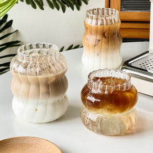 Talao Drinking Cups Heat-resistantn Coffee Milk Tea Cup 410ml Creative Clear Vintage Fluted Glassware Drink Glass