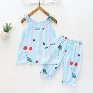 Bộ Đồ Ngủ Vải Lụa Cotton Mùa Hè Cho Bé Gái Bộ Đồ Ngủ Cotton Lụa Mỏng Tay Bảy Quần Áo Mặc Ở Nhà Cho Bé Gái Từ 2-7 Tuổi