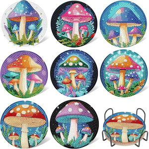 8 diamond painting coasters with brackets DIY dreamy mushroom diamond art coasters suitable for adults and beginners to use