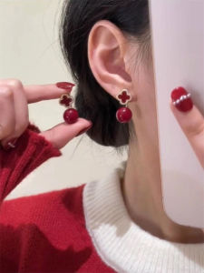 Fashionable Pure Silver Four-leaf Clover Pearl Earrings Womens Stylish Hoop Ear Jewelry Two-wear Design Elegant Ladys Accessory