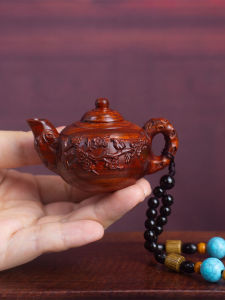 Portable Small Leaf Purple Sand Tea Pot Carving Crafts Wealth Attracting Personal Toy Money Winning Mahjong Playing Utensil