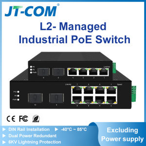 JT-COM Industrial 8-Port Gigabit Managed PoE Switch 4/8 Port 10/100/1000Mbps + 2 Port Gigabit SFP Slots DIN-Rail IP40 Standard IEEE802.3af/at For IP Camera NVR Wireless AP CCTV AI