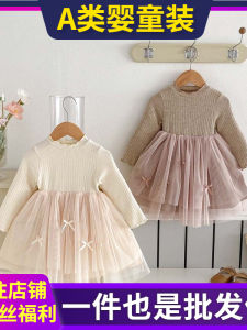 Princess Style Long Sleeve Mesh Dress for Girls Spring Autumn New Fashion Childrens Outerwear Base Layer Cotton Lined Skirt