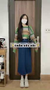 Chân Váy Jean Dáng Dài Qua Gối_Váy Xòe A7