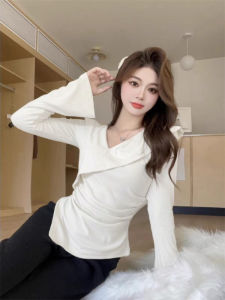 Áo Sơ Mi Dài Tay Dệt Kim Thiết Kế Phong Cách Hàn Quốc Mùa Thu 2025 Áo Sơ Mi Cổ Chữ V Dài Tay Dài Vừa Phải Cho Nữ