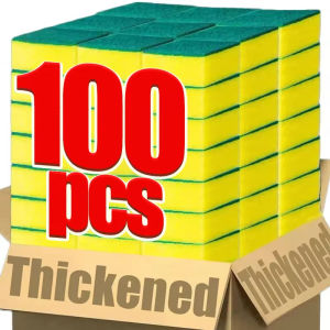 100/10Pcs Kitchen Dishwashing Soft Sponge Absorbent Clean Rub Pot Rust Scouring Pad Removing Kits Household Cleaning Brush Sponge