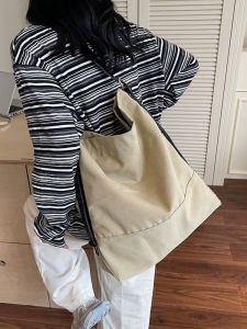 Casual Canvas Tote Bag Womens Large Capacity Slant Cross Computer Bag College Style Fashionable Trendy Shopping Bag Shape