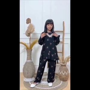 Setelan Renda Anak Perempuan 5-10 Tahun Motif Pita Bahan rayon Tebal Atasan Bawahan Adem Nyaman