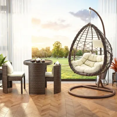 Nordic Style Outdoor Balcony Small Table And Chair Set Tea Table And Chair Combination Outdoor Courtyard Home Leisure Area Arrangement Storage Wicker Chair Three Piece Set