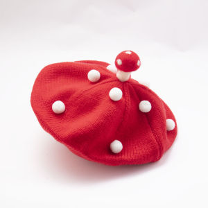 Autumn Winter Knitted Beret Hat for Babies Girls Cute Mushroom Painter Cap Infant Knit Woolen Hats Versatile Baby Beige Hat
