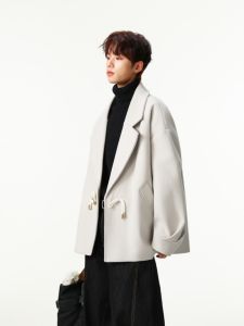 JIARONG | Horn Button Tweed Overcoat Mens Short Coat Autumn English Style