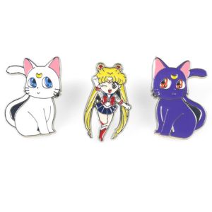 Bandai | Kawaii Cat Enamel Pin Sailor Moons Luna and Artemis Brooch Cartoons Animal White Kitty Badge Jewelry Gift