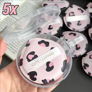 Dorisna 5Pcs Pink Leopard Print Makeup Sponge Big Cotton Candy Air Cushion Powder Puff Wet & Dry Use Foundation Sponge Soft Face Beauty Cosmetic Puff