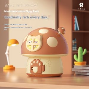 Ống heo đựng tiền nhà nấm dễ thương cho trẻ em có cửa và cửa sổ có thể khóa