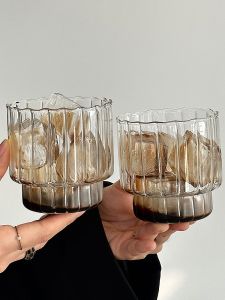 Oranges Retro High-Temperature Resistant Glass Water Cup for Coffee Shops Beverage Cup Ice Latte Cup Vertical Stripe Design