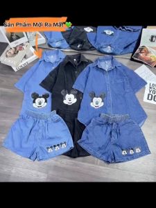 Set jean áo sơ mi hình Mickey có túi kèm quần - Xưởng May LTM-ms-104