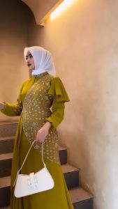 BISA COD - BEST SELLER Syakira Dress Bahan Ceruty mix Brukat Premium / Gamis Wanita Terbaru 2023 Modern Lebaran / Dress Muslim Pesta Kekinian