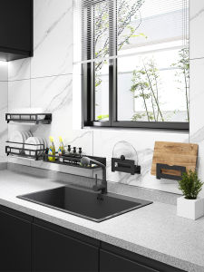 Kitchen Wall Mounted Storage Rack No Drilling Spices Seasonings Utensils Knife Holder Aluminum Alloy Modern Simple Style