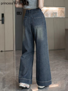 WANGGONGZHU | High Waist American Retro Denim Jeans Womens Loose Drapey Straight Leggings Autumn New Style Small Size Slimming Pants