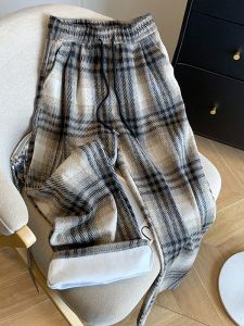 Quần Ống Rộng Lót Lông Cừu Dày Cho Nữ Mùa Đông Ống Rộng Rộng Rãi Quần Dài Chất Liệu Polyester Cao Cấp Phong Cách Hàn Quốc