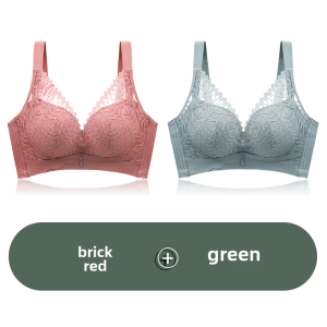 Yaloo Wireless Bra Set Natural Rubber Gathered Underwear Youth Womens V-Neck Adjustable Lace Fabric Gathered Anti-Light