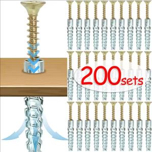 200/100 ตัว ชุดสกรูยึดผนังเหล็กสำหรับงานหนัก / ตะปูเกลียวขยายรูปต้นไม้ / สกรูยึดซ่อมแซมแบบยึดเองสำหรับผนังคอนกรีต ผนังไม้