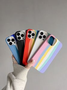 With Logo With Box Liquid Silicone Rainbow Soft Anti-fall Phone Case For iPhone 16 15 14 Pro Max 13 12 11 Pro Max X XR XS Max 8 Plus 7 Plus Fashion Gradient Colorful Phone Cover Skin-friendly Anti-fingerprint Phone Casing Shell