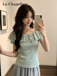 La Chapelle | Off-Shoulder Dots Mint Green T-Shirt Summer Wear