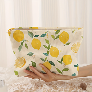 Minimally designed floral printed corduroy zipper makeup bag lightweight and multifunctional cosmetic storage bag
