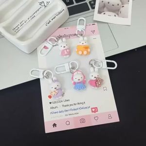 Bandai | Kawaii Miffy Rabbit Keychain Cute Outfit Miffy Rabbit Keychain Cartoon Girl Heart Student Bag Best Friend Gift Accessory