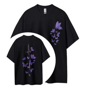 Bandai | Demon Slayer Shinobu Áo Thun Cotton Nguyên Chất Mùa Hè Anime In Dáng Rộng Áo Ngắn Tay Dành Cho Nam Giới Phụ Nữ Cha mẹ-Con