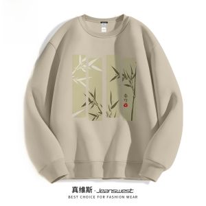 Jeanswest Mens round Neck Sweatshirt Vintage Matcha Green Spring Autumn Trendy Casual Cotton Polyester Blend Outerwear