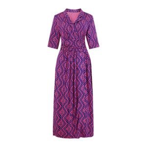 MY TENO | Elegant Long Printed Dress With Waist-Cinching Suit Collar Design In Vibrant Pink For Holiday And Business Casual Wear