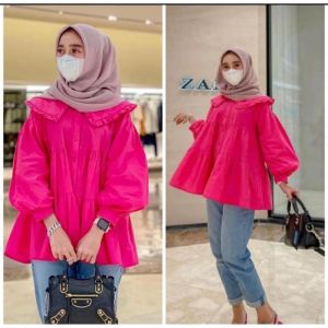 AFIFA BLOUSE RUFFLE KATUN RAYON PREMIUM BLOUSE REMPEL SUSUN POLOS ATASAN BAJU WANITA MODEL TERBARU KEMEJA JUMBO POLOS BLOUSE JUMBO BUSUI