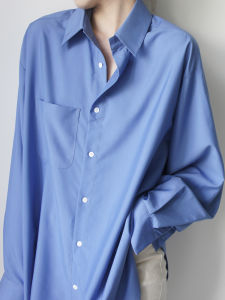 เสื้อเชิ้ตแขนยาวผู้หญิง Klein Blue ทรงหลวม นุ่ม สบาย ไม่ซีดจาง ดีไซน์เก๋ไก๋ ฤดูใบไม้ผลิ 2025 แฟชั่นใหม่