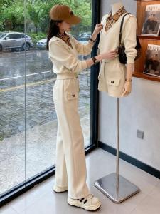 LIANGYILAILIN | Bộ Quần Áo Cao Cấp Mới Thiết Kế Áo Len và Quần Ống Rộng