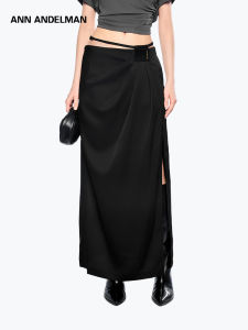ANN ANDELMAN | Black High Slit Straight Mid-length Skirt