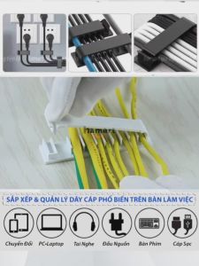 Vỉ 10 Kẹp Dây Cáp Điện Bàn Làm Việc Keo Acrylic Dán Tường Chốt Cố Định Chống Rối Thu Gọn Cáp Sạc