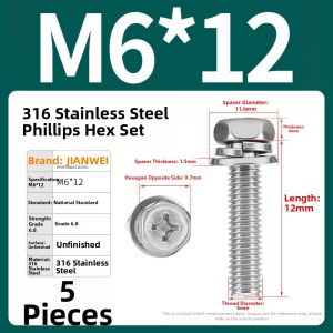 POWER&STRONG | Stainless Steel Hexagonal Combination Screw Cross Recessed