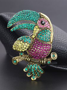 Heavy Industry Full Diamond Alloy Kyorochan Parrot Brooch Female High Profile and Generous Animal Pin Cross-Border Foreign Trade Clothing Corsage
