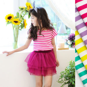 Áo Thun Tay Ngắn Sọc Mới Rainbow Bus Thoáng Khí Mùa Hè Cho Bé Gái Áo Thun Cotton Cổ Tròn Họa Tiết Sọc Tươi Mới